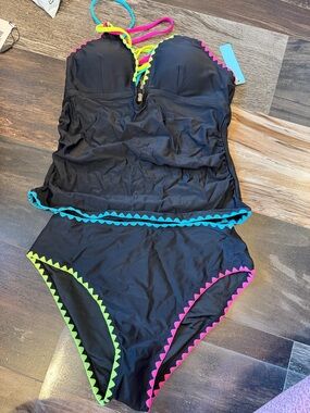 Popvil Folklore Solid Color Cut Out High Waist Tankini Set